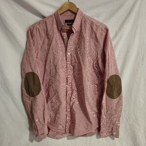 Zara Men's Orange and Brown Casual Button Shirt with Elbow Patches Size Large